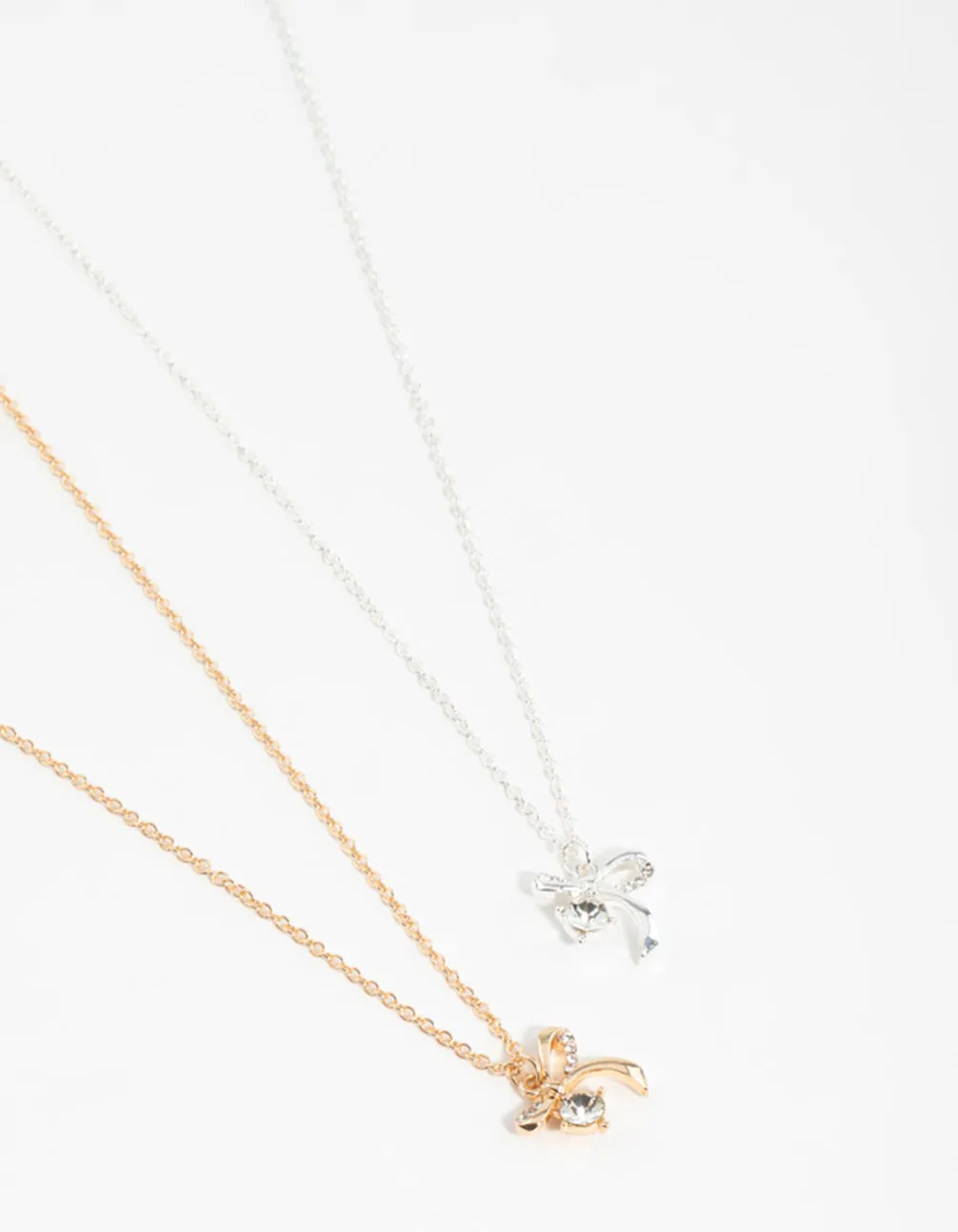 Mixed Metals Bow with Diamante Necklaces 2-Pack sold by lovisa