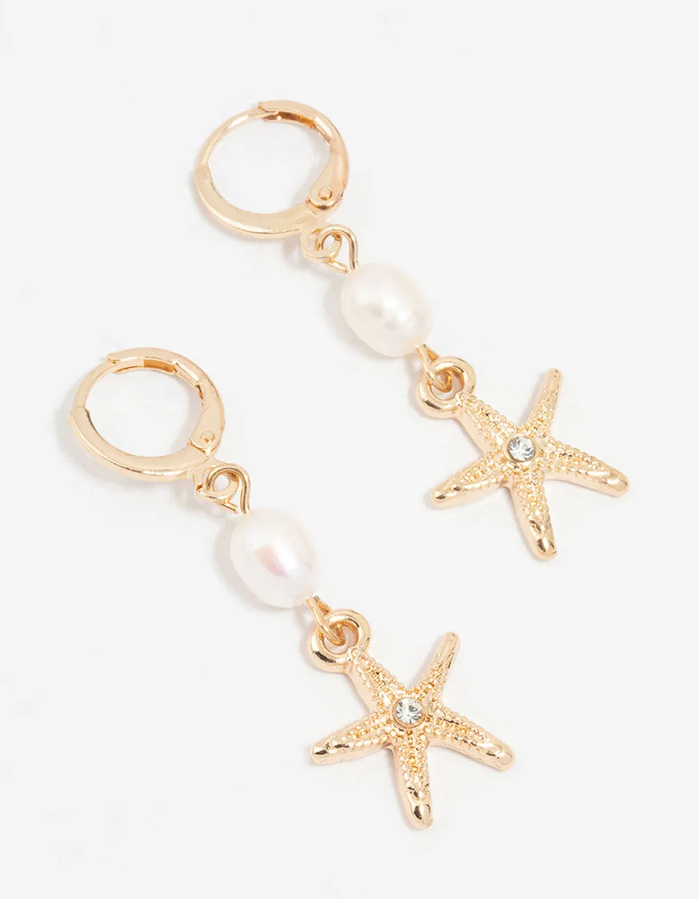 Gold Pearl Starfish Huggie Drop Earrings sold by lovisa