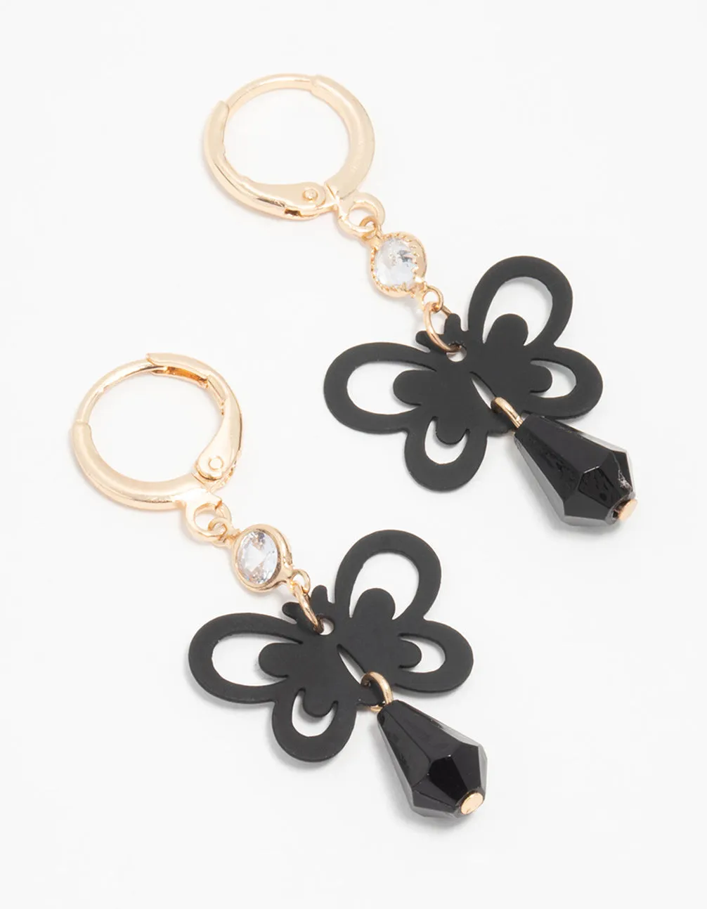 Gold Black Diamante Butterfly Huggie Earrings sold by lovisa