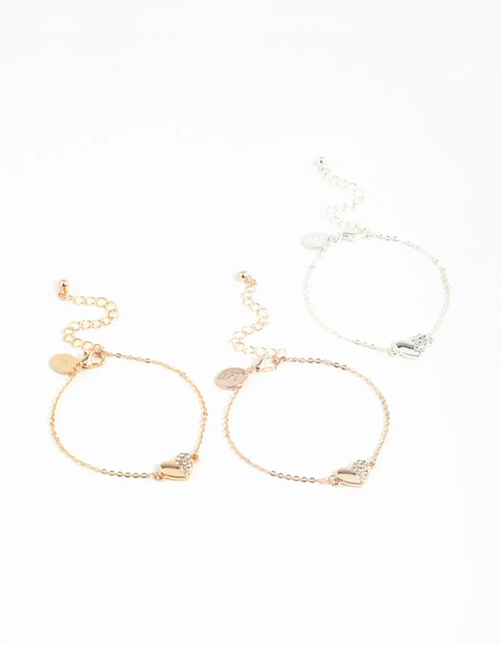 Mixed Metals Hearts Half Diamante Bracelets 3-Pack sold by lovisa