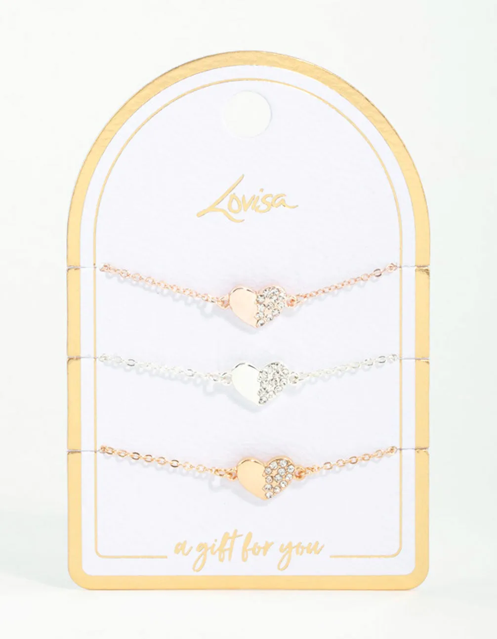 Mixed Metals Hearts Half Diamante Bracelets 3-Pack sold by lovisa product image thumbnail 2