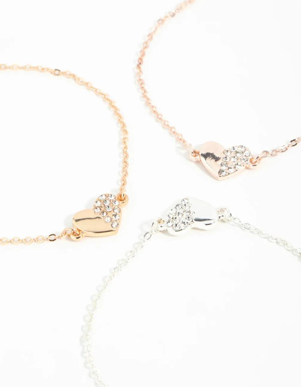Mixed Metals Hearts Half Diamante Bracelets 3-Pack sold by lovisa product image thumbnail 3