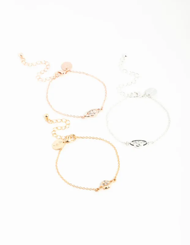 Mixed Metals Diamante Planet Bracelets 3-Pack sold by lovisa