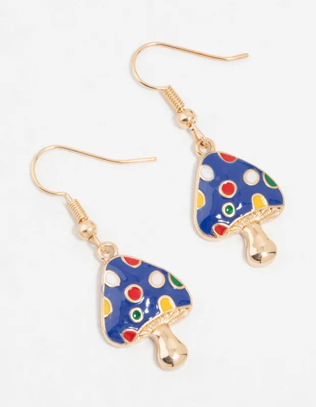 Gold Blue Enamel Mushroom Drop Earrings sold by lovisa
