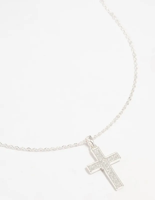 Silver Glitter Cross Necklace sold by lovisa