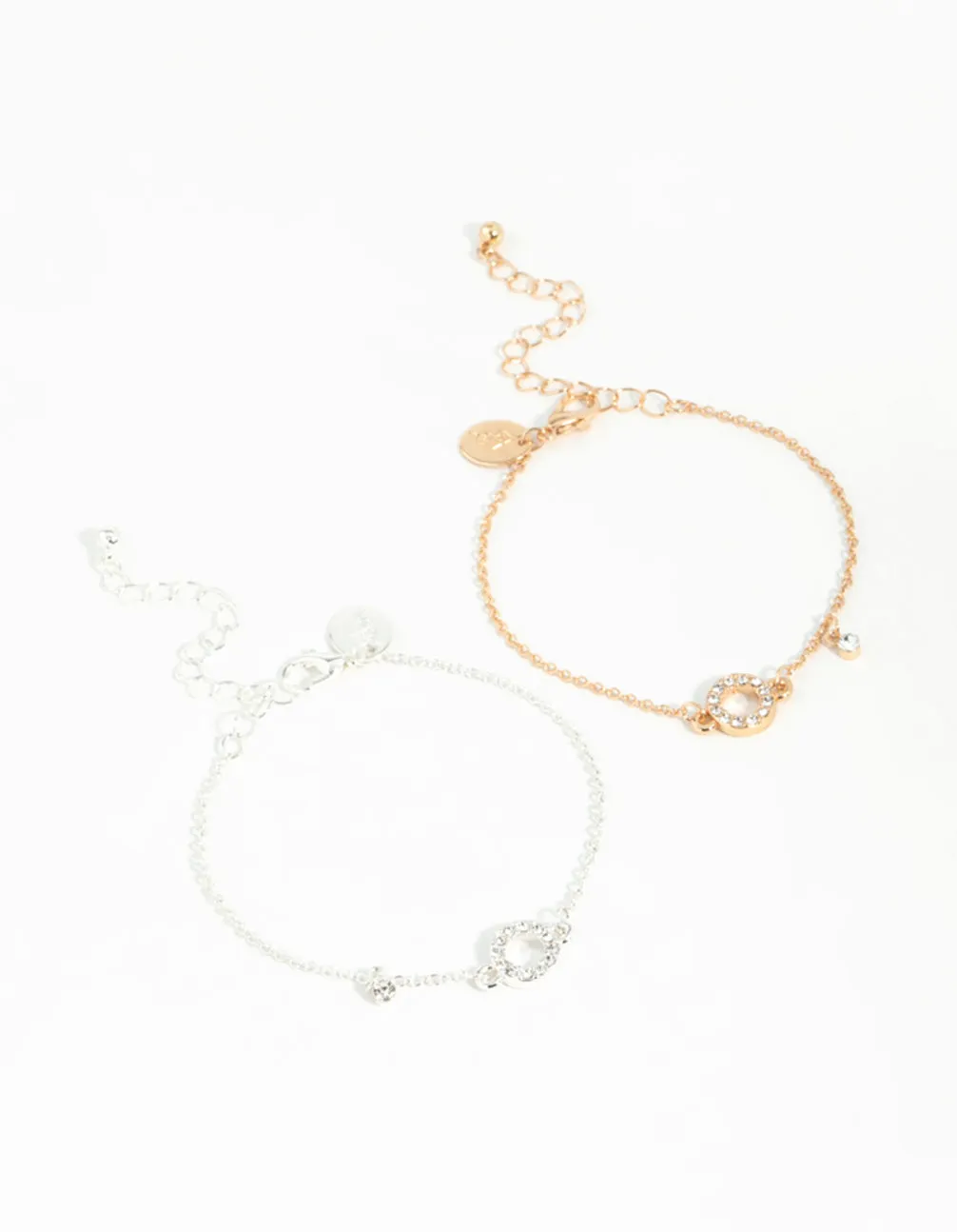 Mixed Metals Open Circle Diamante Bracelets 2-Pack sold by lovisa