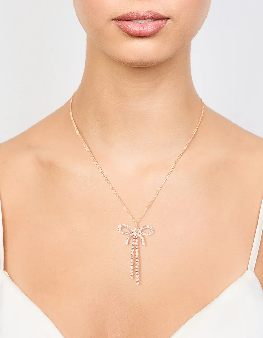 Gold Diamante Bow Drop Necklace sold by lovisa product image thumbnail 2