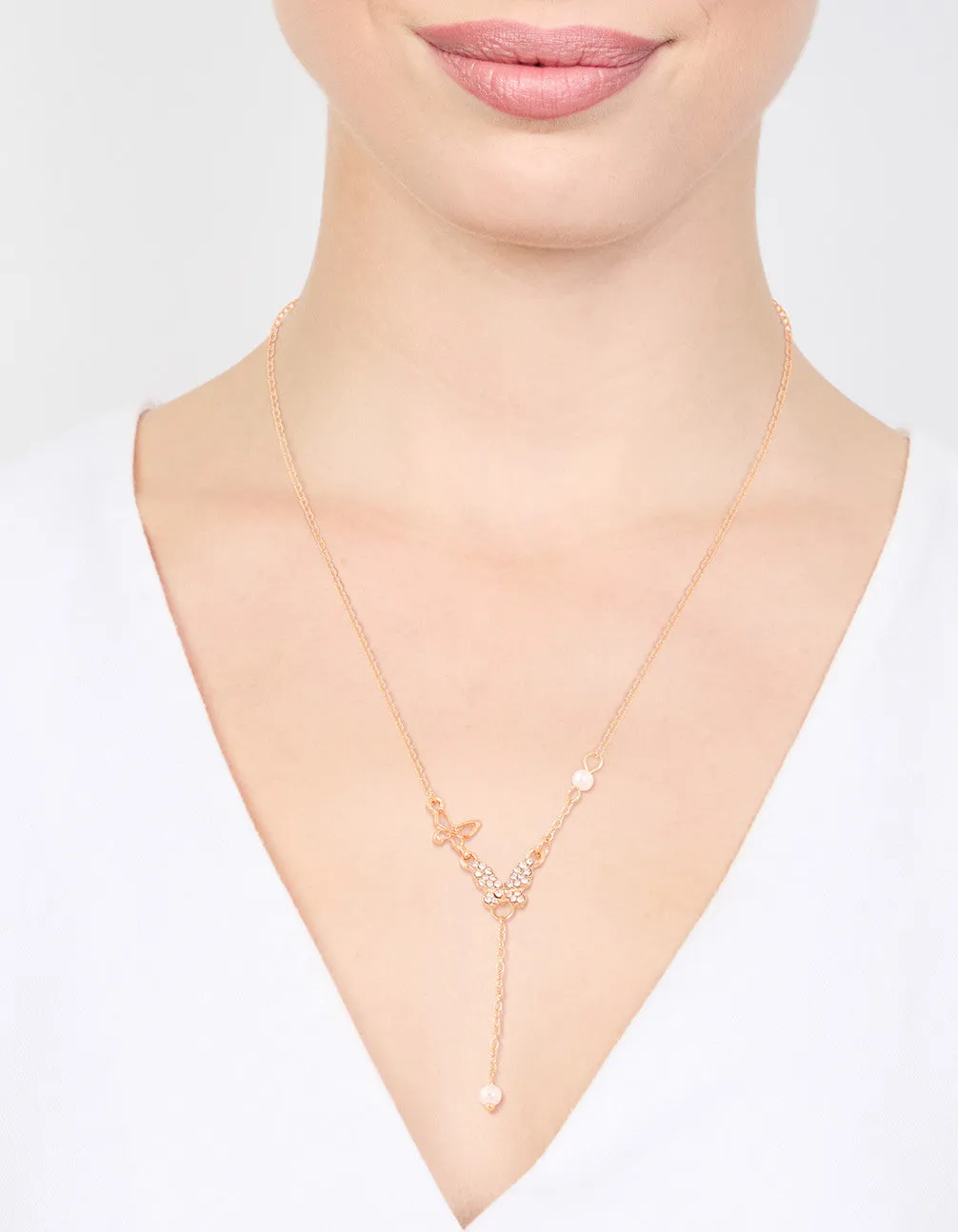 Gold Diamante Pearl Butterfly Y-Necklace sold by lovisa product image thumbnail 2