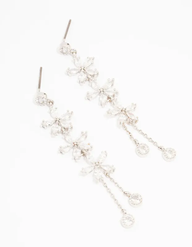 Rhodium Cubic Zirconia Flower Multi Drop Earrings sold by lovisa