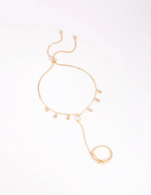 Gold Diamante & Disc Drop Hand Chain sold by lovisa