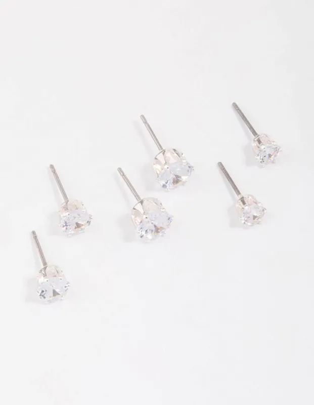Silver Graduating Diamante Stud Earring 3-Pack sold by lovisa