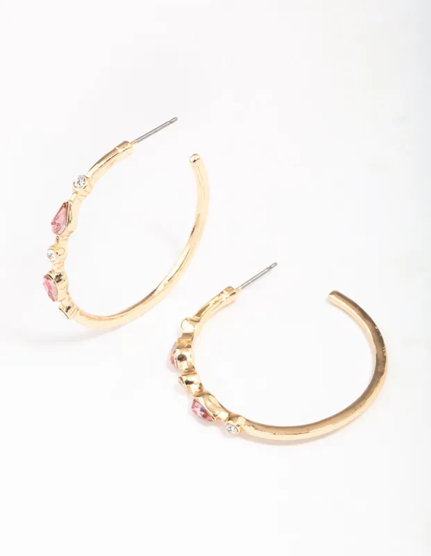 Gold Pear Circle Diamante Hoop Earrings sold by lovisa