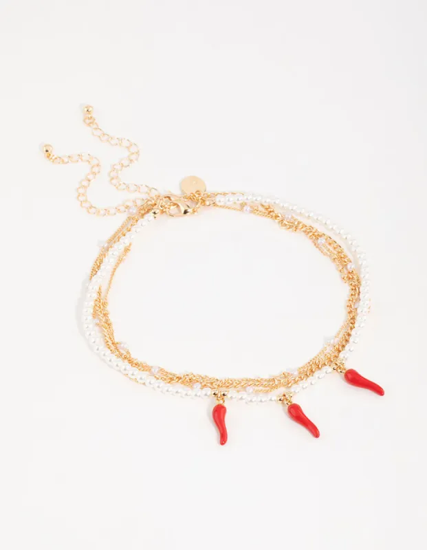 Gold Pearl & Chilli Choker Necklace sold by lovisa