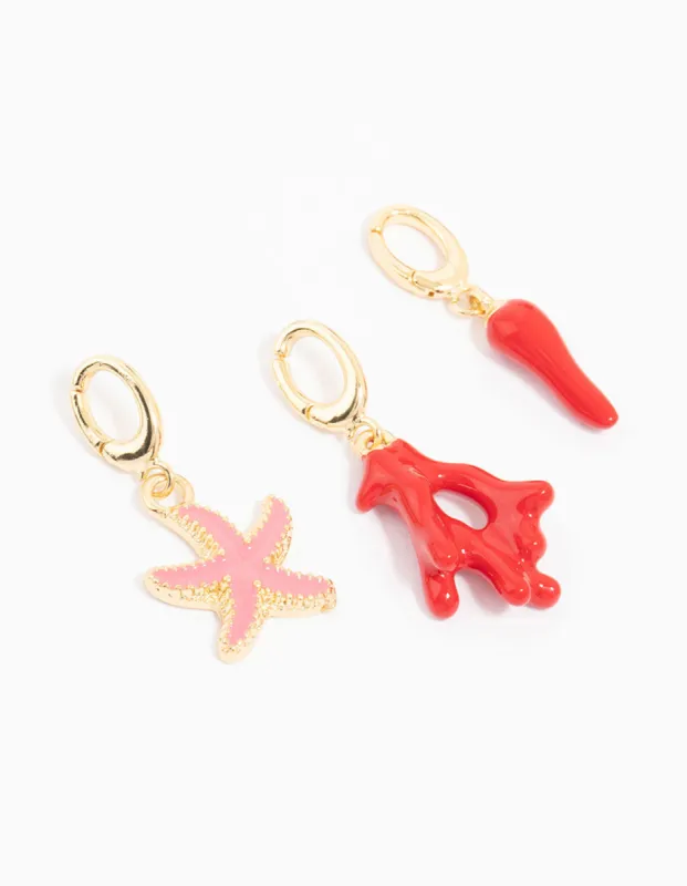 Gold Plated Coral & Chilli Charms 3-Pack sold by lovisa