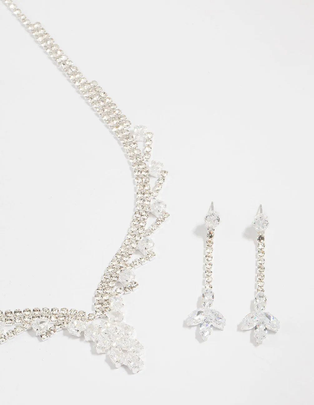 Silver Cubic Zirconia Geometric Pear V-Necklace & Earrings Set sold by lovisa