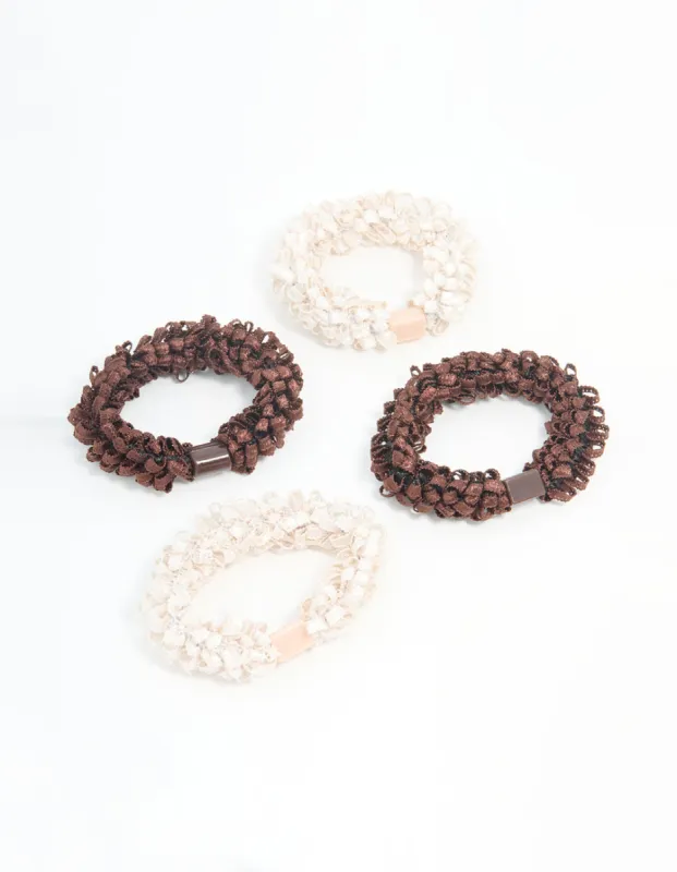 Brown & Cream Fabric Hair Ties 4-Pack sold by lovisa