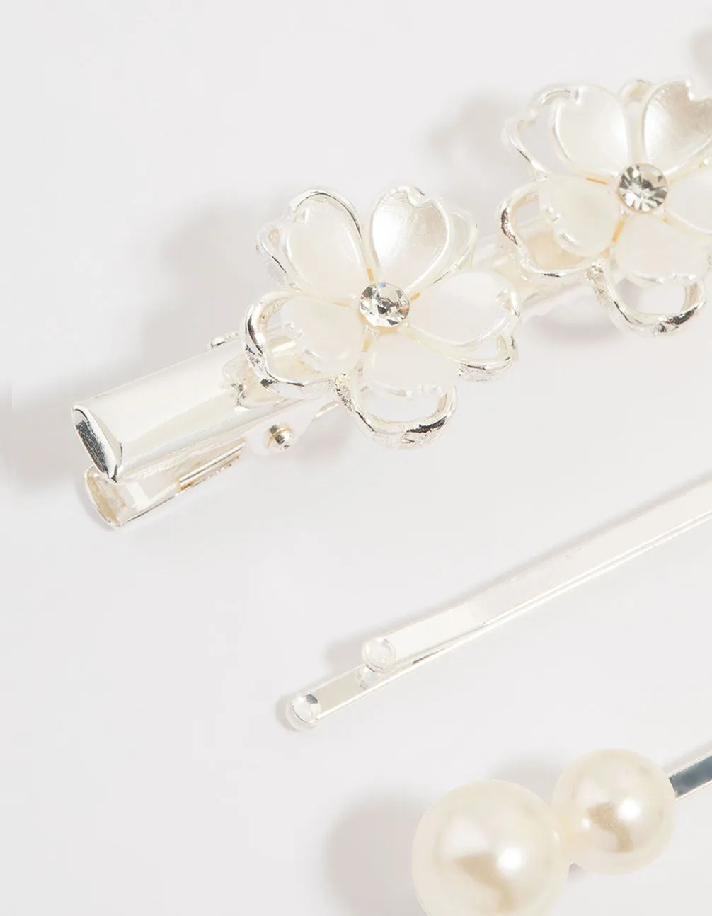 Silver Pearl Mixed Flower Clips 4-Pack sold by lovisa product image thumbnail 2