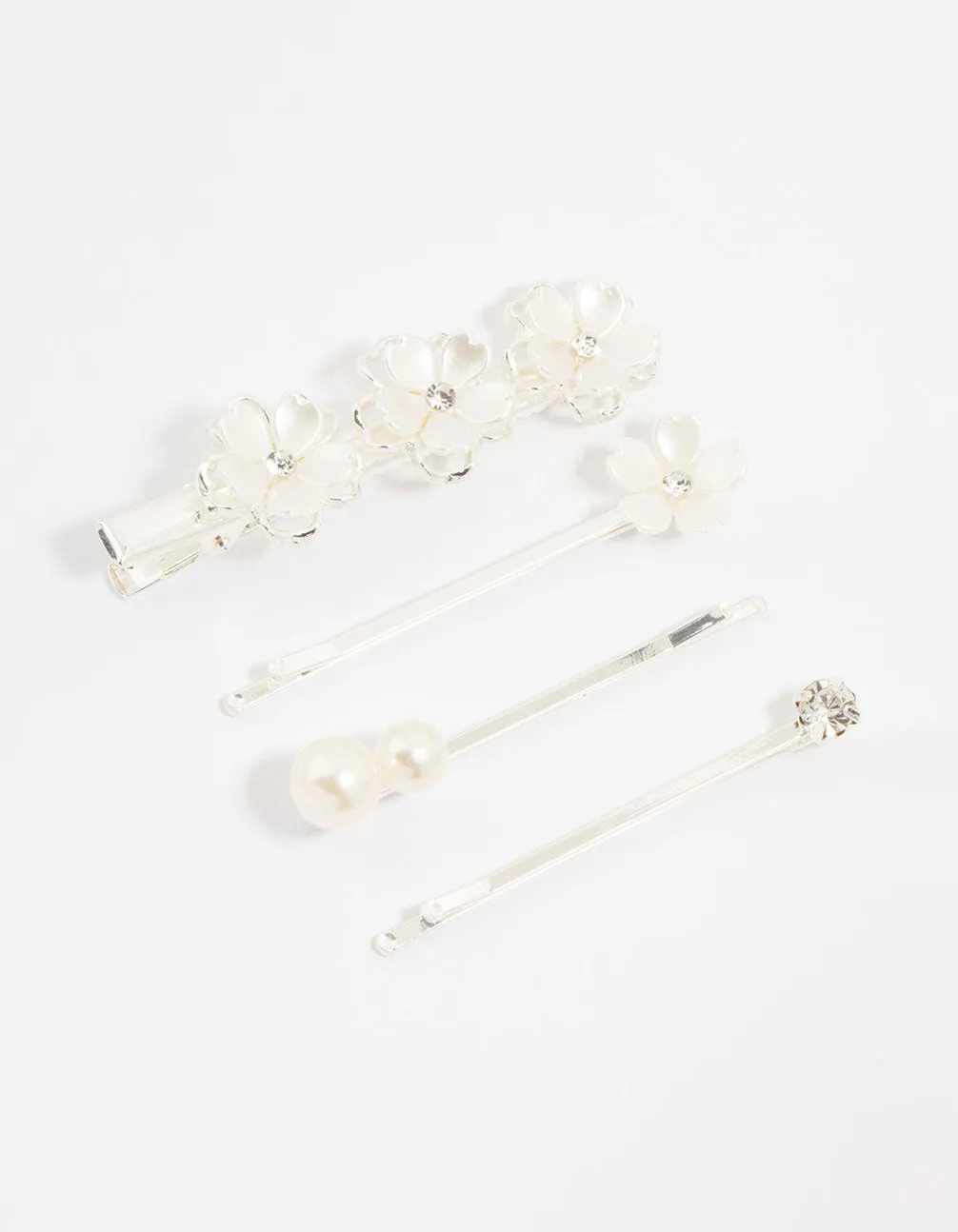 Silver Pearl Mixed Flower Clips 4-Pack sold by lovisa
