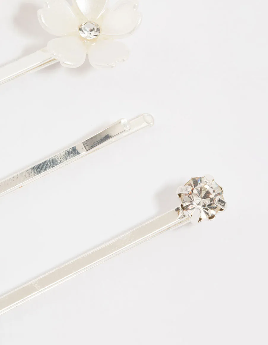 Silver Pearl Mixed Flower Clips 4-Pack sold by lovisa product image thumbnail 3