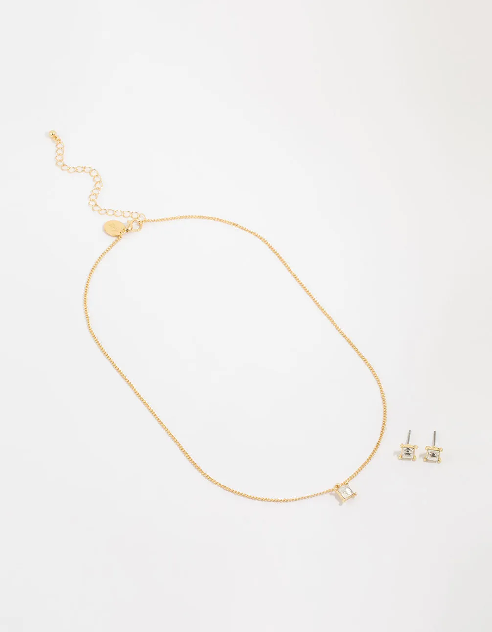 Gold Plated Diamante Square Necklace & Earrings Set sold by lovisa product image thumbnail 2