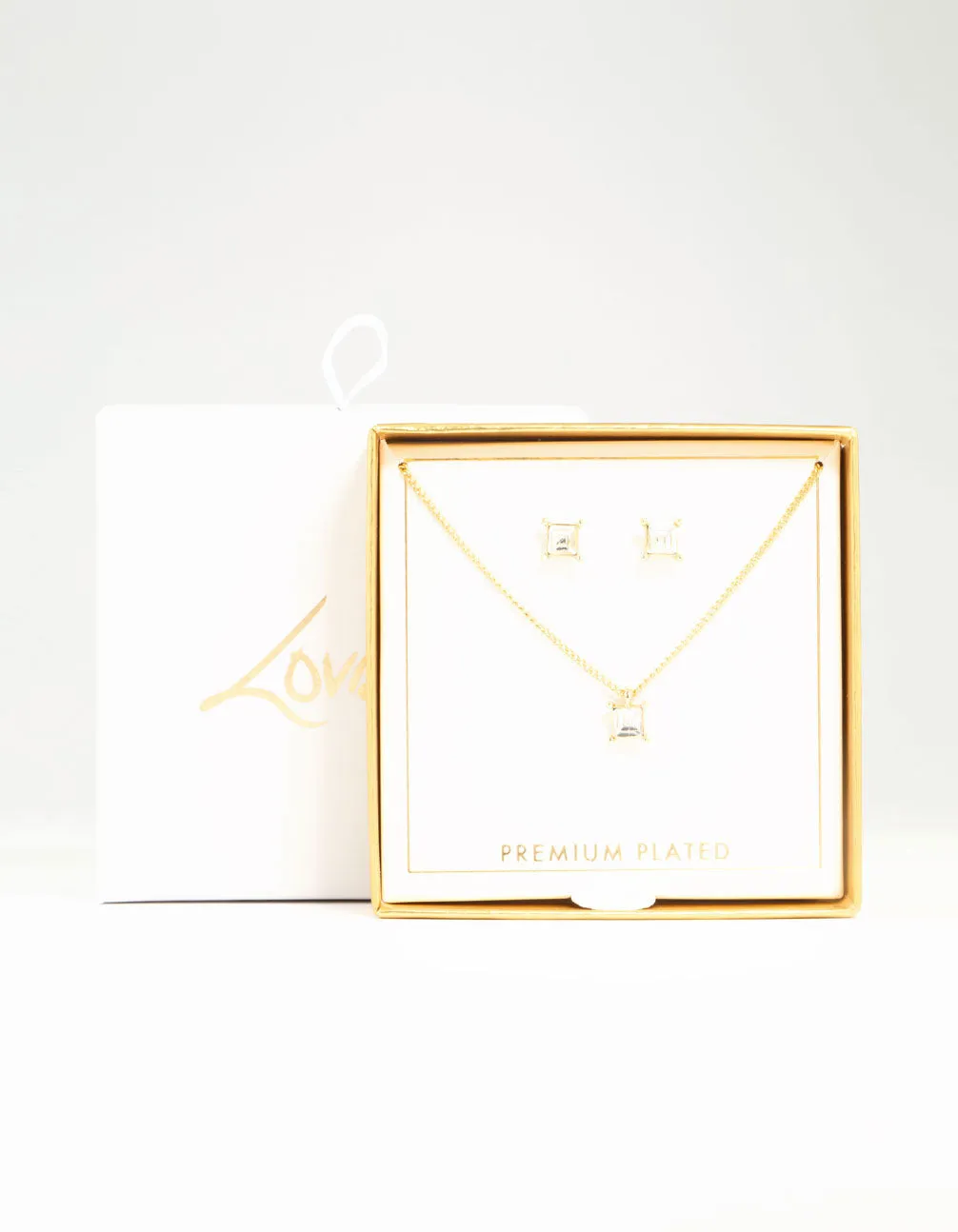 Gold Plated Diamante Square Necklace & Earrings Set sold by lovisa product image thumbnail 3