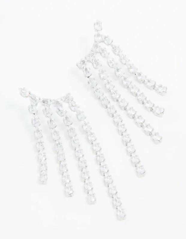 Silver Cubic Zirconia Long Pear Drop Earrings sold by lovisa