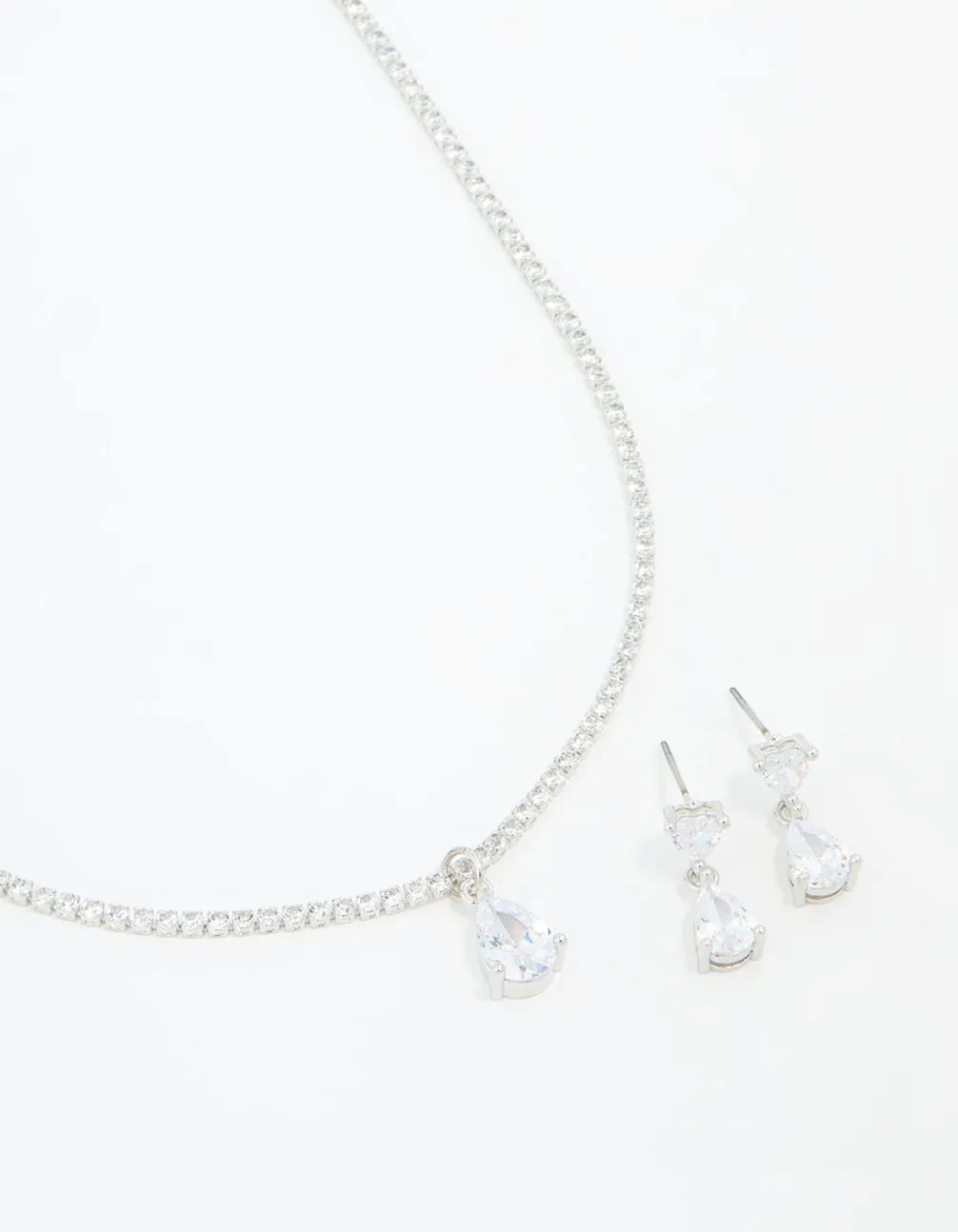 Silver Cubic Zirconia Drop Pear Necklace & Earrings Set sold by lovisa