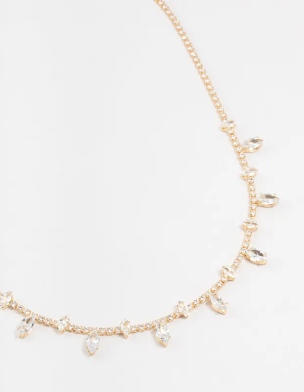 Gold Marquise Cubic Zirconia Station Necklace sold by lovisa