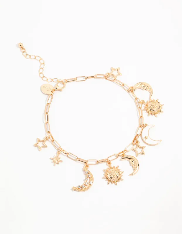 Gold Celestial Charm Anklet sold by lovisa