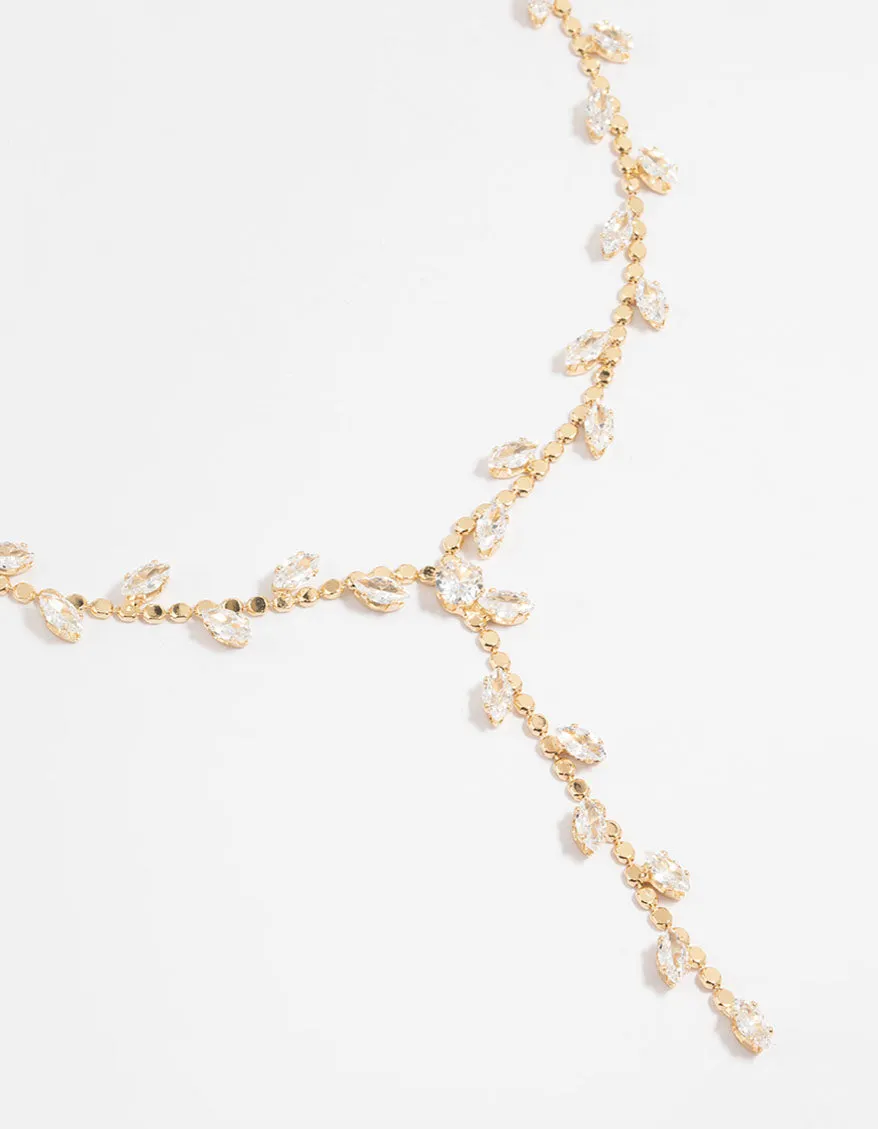 Gold Cubic Zirconia Leaf Y-Necklace sold by lovisa