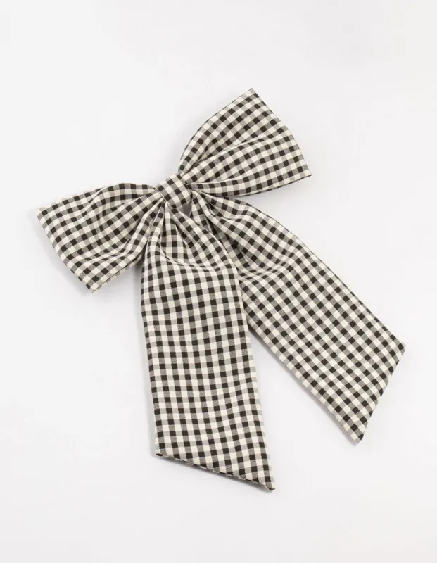 Black & White Gingham Fabric Medium Bow Clip sold by lovisa