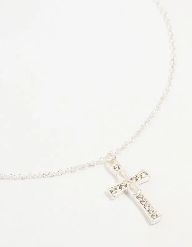 Silver Diamante Cross Pendant Necklace sold by lovisa