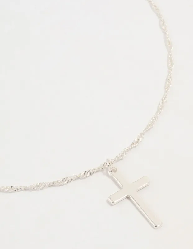Silver Cross Twisted Chain Pendant Necklace sold by lovisa