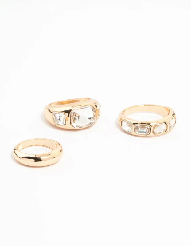 Gold Diamante Dome Stacking Rings 3-Pack sold by lovisa