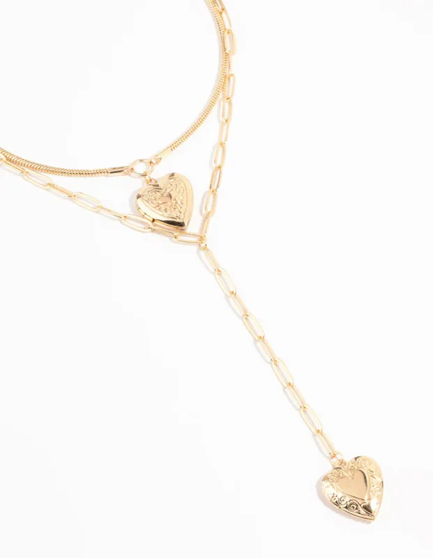 Gold Heart Locket Layered Necklace sold by lovisa