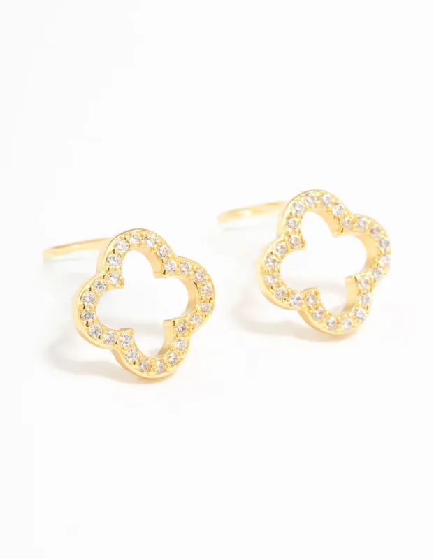 Gold Plated Sterling Silver Cubic Zirconia Flower Stud Earrings sold by lovisa