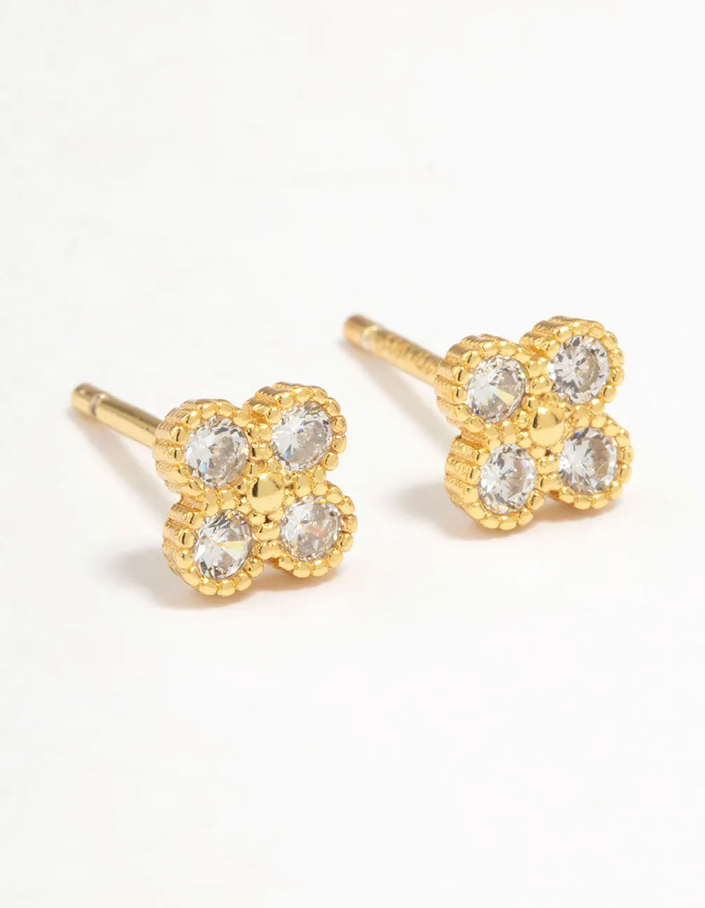Gold Plated Sterling Silver Cubic Zirconia Flower Stud Earrings sold by lovisa
