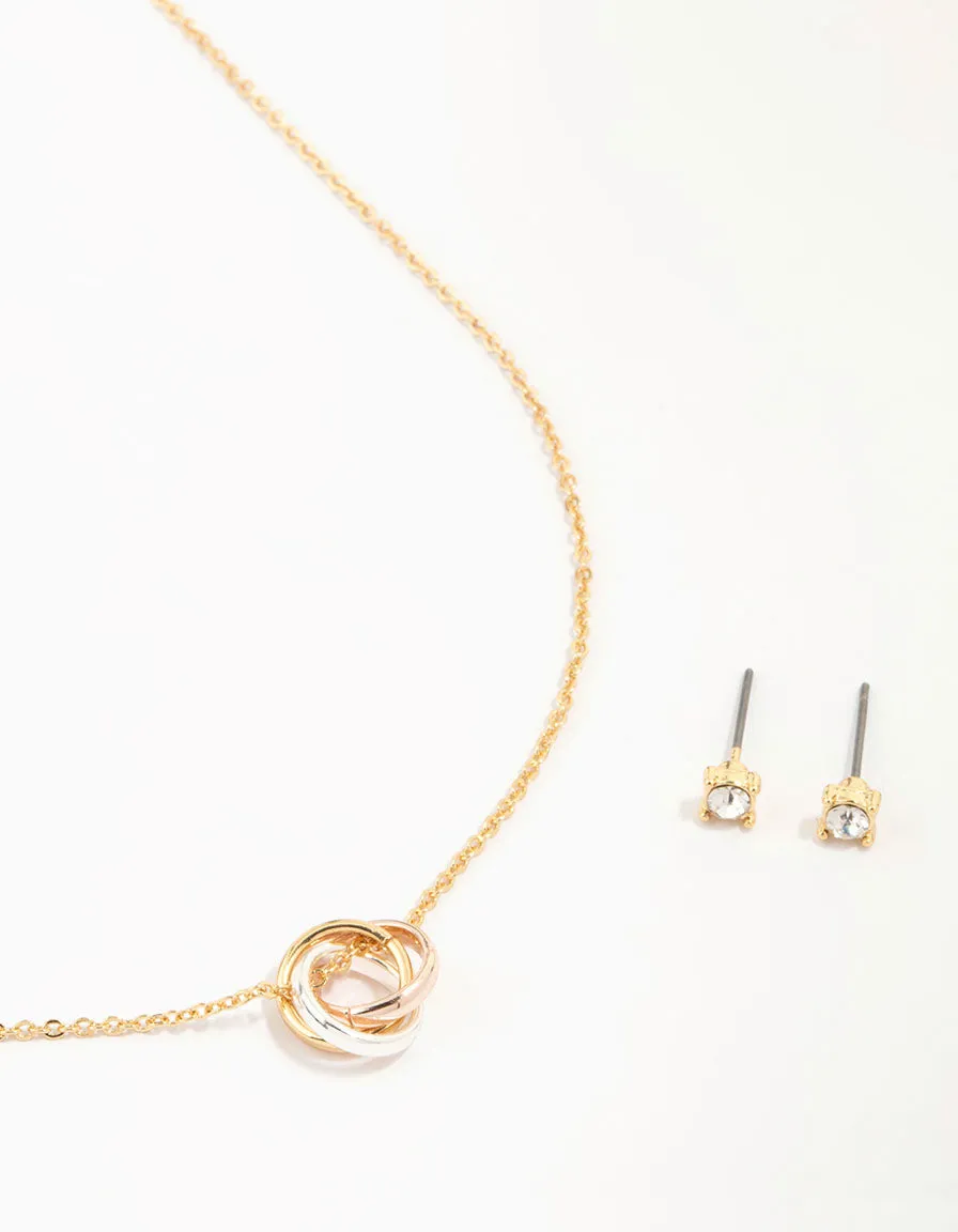 Mixed Metals Ring Necklace & Stud Earrings Set sold by lovisa
