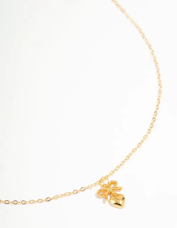 Gold Plated Sterling Silver Bow & Heart Necklace sold by lovisa