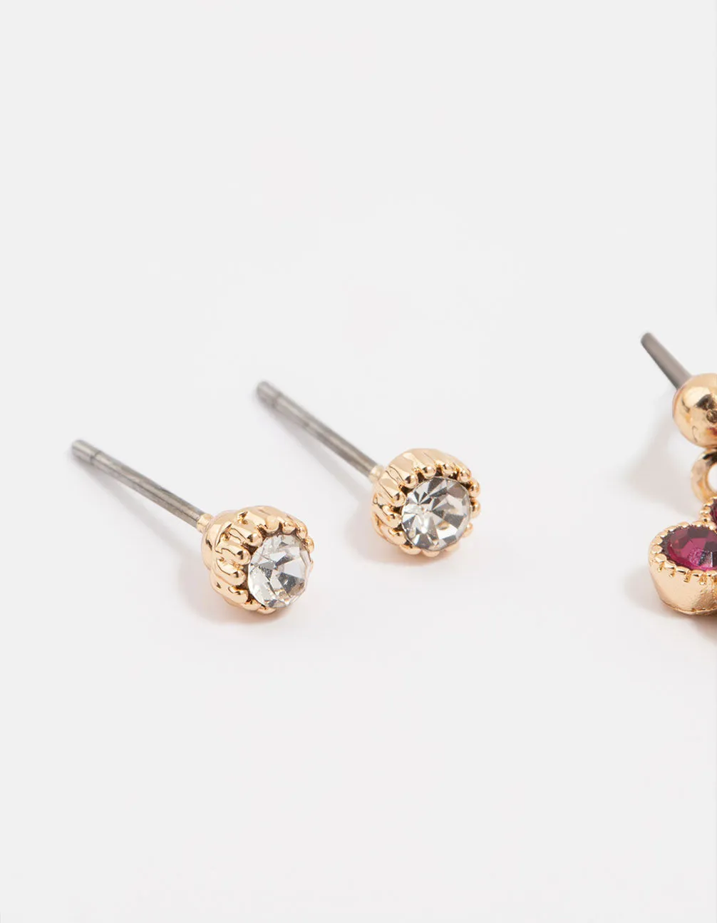 Gold Pink Diamante Clover Stud Earrings 3-Pack sold by lovisa product image thumbnail 2