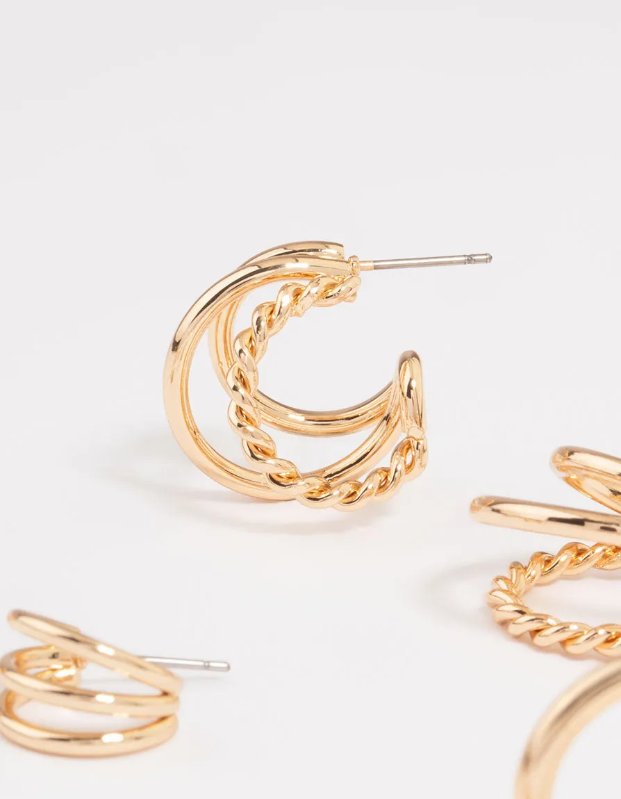 Gold Twisted & Sleek Hoop Earrings 6-Pack sold by lovisa product image thumbnail 3