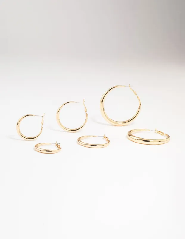 Gold Smooth Huggie Hoop Earrings 3-Pack sold by lovisa