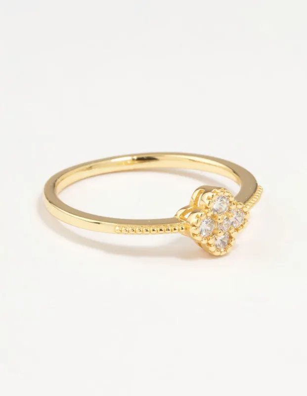Gold Plated Sterling Silver Cubic Zirconia Flower Ring sold by lovisa