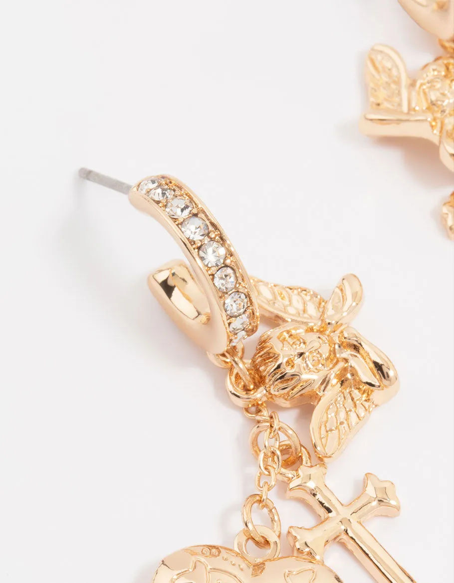 Gold Cherub Heart Cross Huggie Earrings sold by lovisa product image thumbnail 4