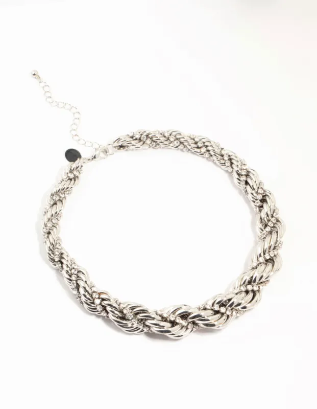 Silver Diamante Twisted Large Short Necklace sold by lovisa