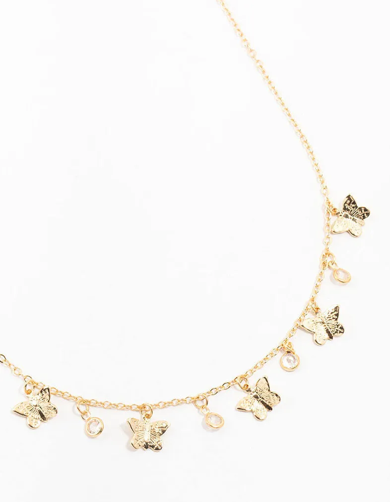 Gold Diamante Butterfly Droplet Necklace sold by lovisa