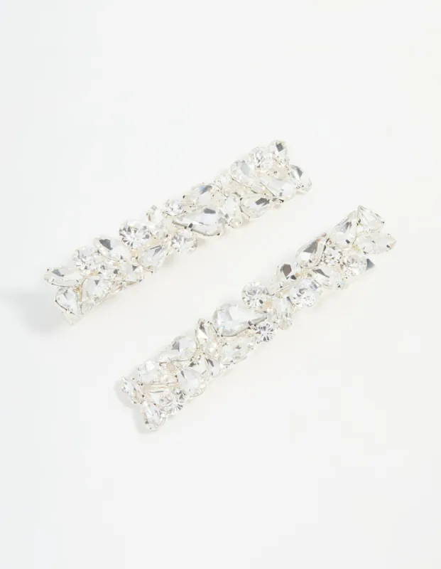 Silver Diamante Mixed Cut Hair Clips 2-Pack sold by lovisa