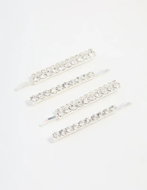 Silver Diamante Dressy Hair Slides 4-Pack sold by lovisa