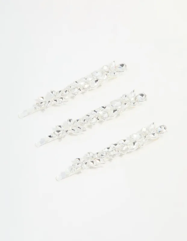 Silver Diamante Leafy Hair Slides 3-Pack sold by lovisa