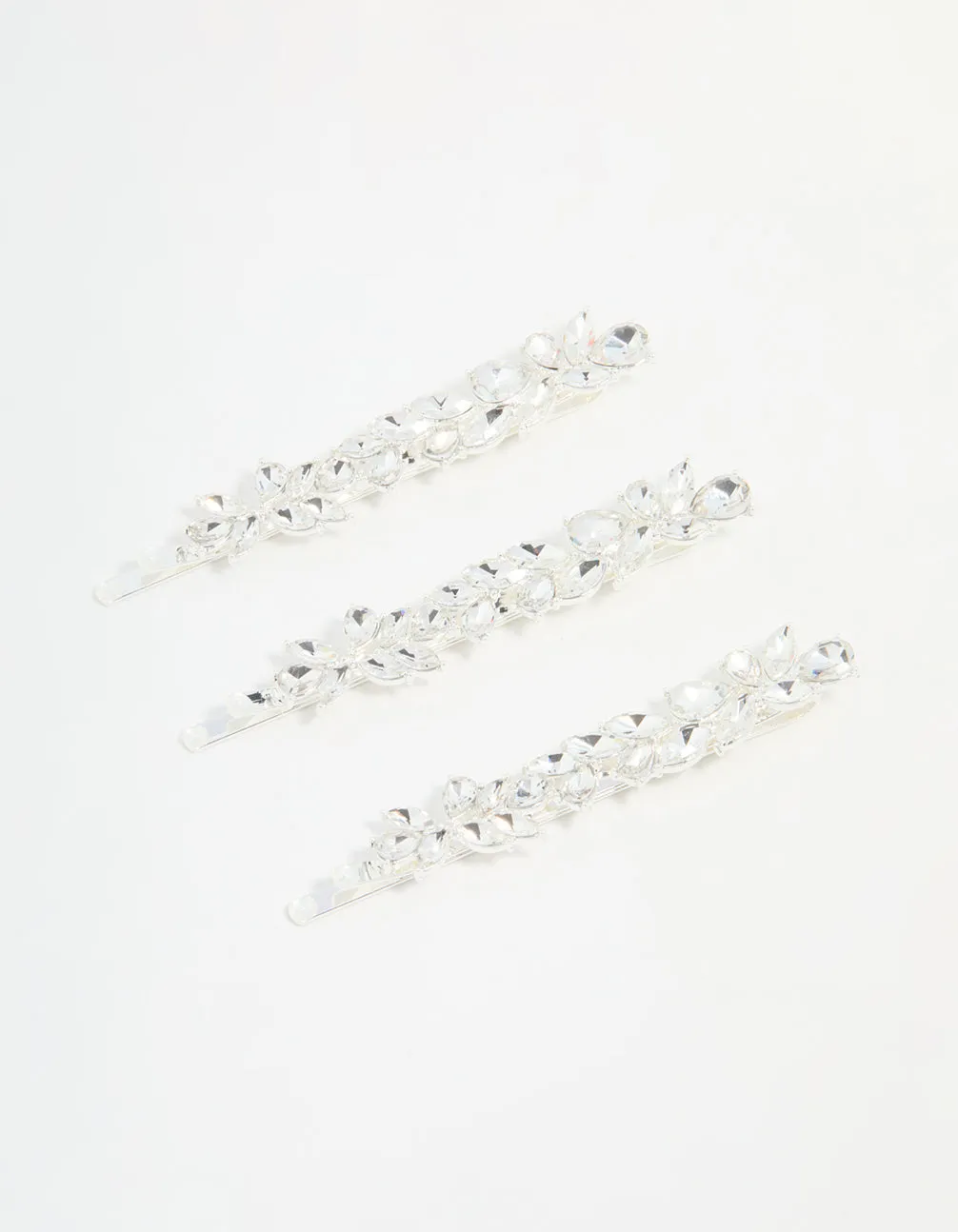 Silver Diamante Leafy Hair Slides 3-Pack sold by lovisa
